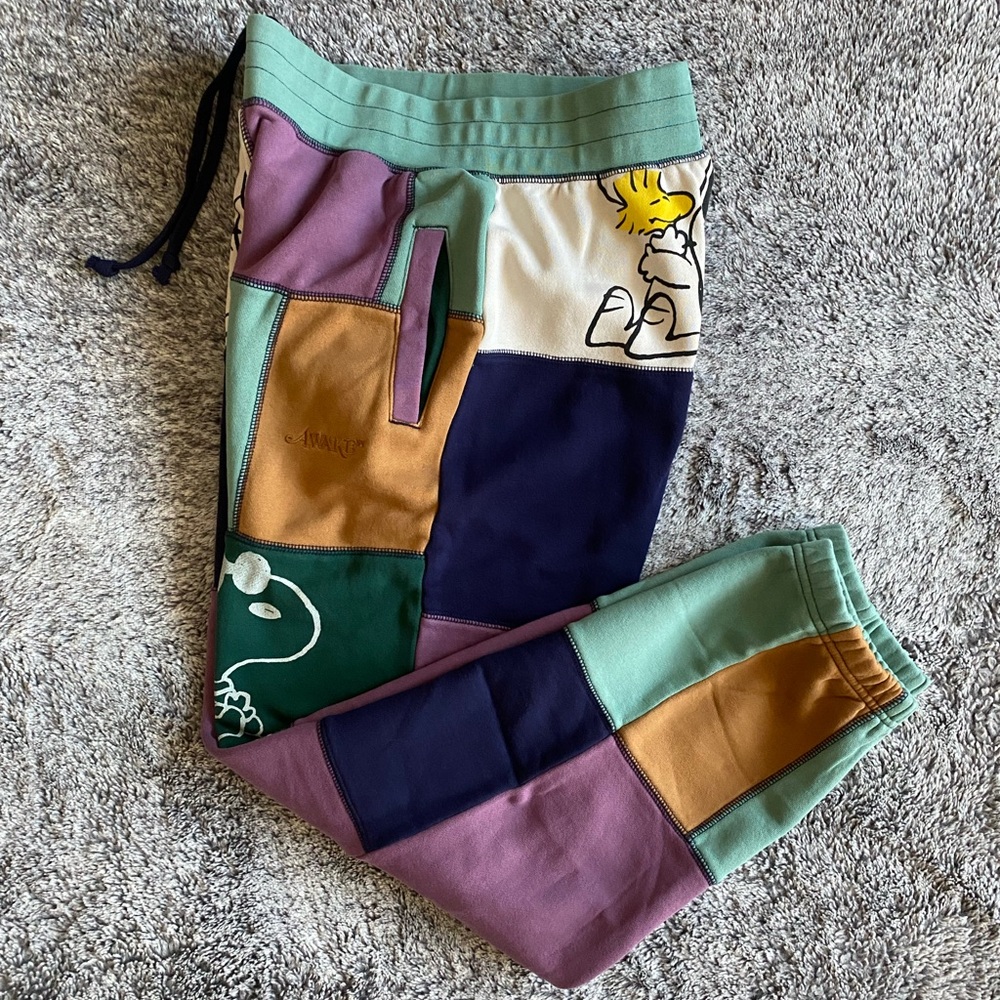 Men’s Awake NY x Peanuts Patchwork Sweatpants, Size Small, NWT